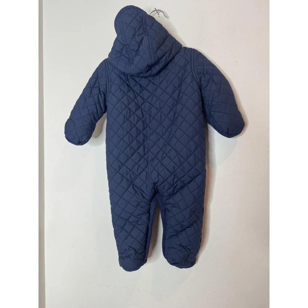 Ralph Lauren Snowsuit Baby Boys 3-6 Months Blue Quilted Hooded Footed Bunting